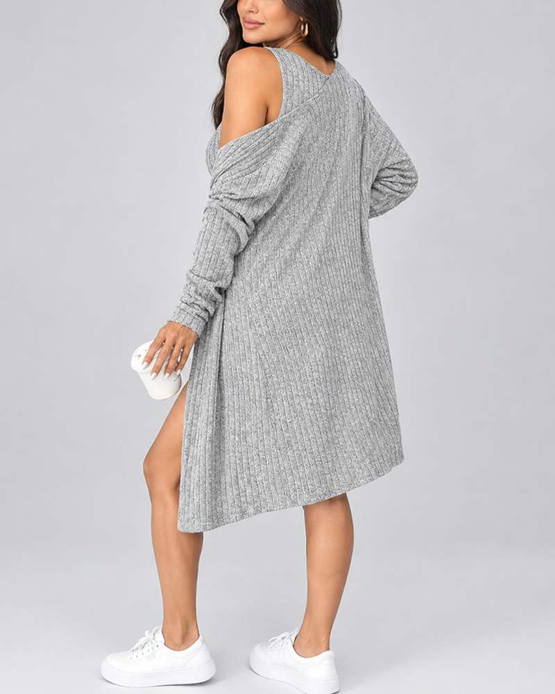 Women's Striped Knit Dress Set – Casual Everyday Wear