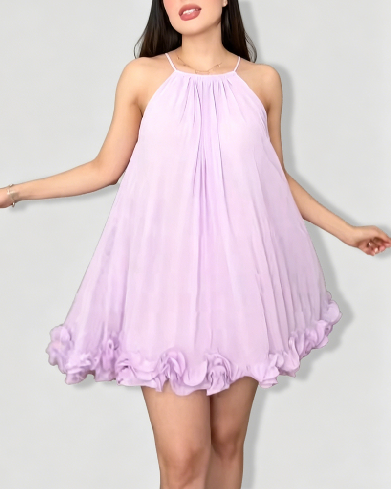 Halter Neck Ruffle Hem Mini Dress with Tie Waist（Pre-Sale）