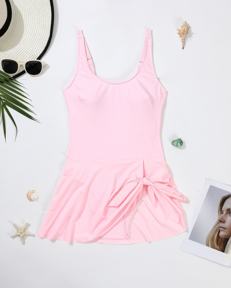 Asymmetrical Hem Pleated And Knotted One-Piece Swimsuit For Beach Vacation