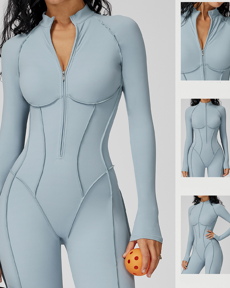 Stand-Up Collar Zipper Sports Yoga Bodysuit
