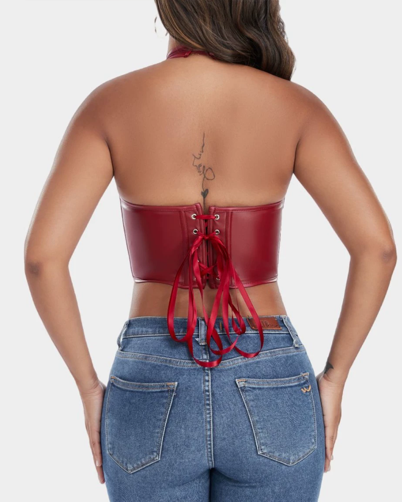 PU Leather Button Down Vest Corset