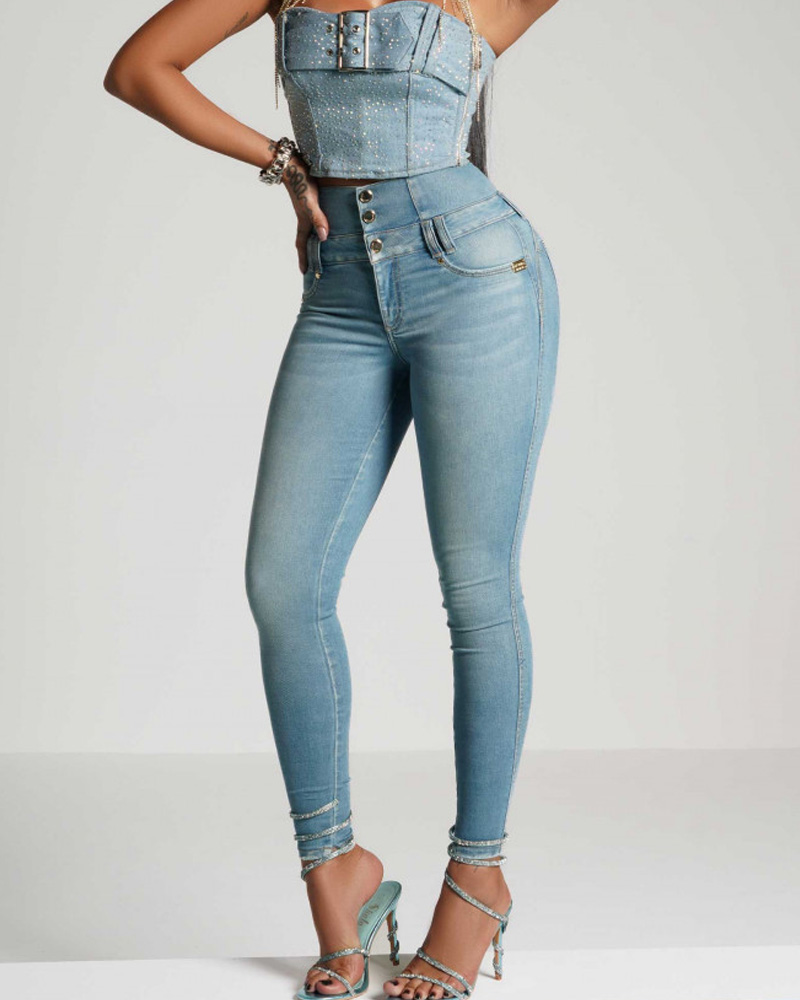 High-Waisted, Back-Zip Skinny Jeans (Pre-Sale)