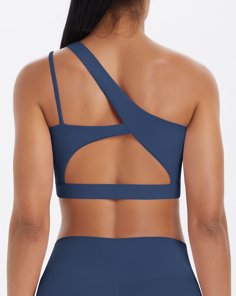Asymmetrical One-Shoulder Backless Sports Bra-Curvy-Faja