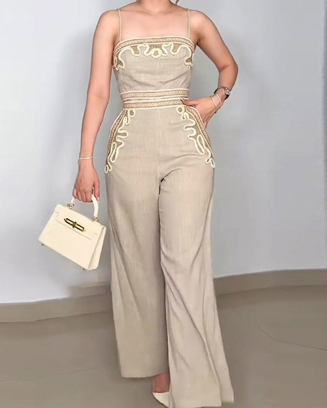 Elegant Embroidered Top and Wide-Leg Pants Two-piece Set（Pre-Sale）