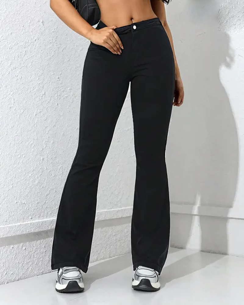 High-Waisted Slim-Fit Stretch Flared Pants-Curvy-Faja