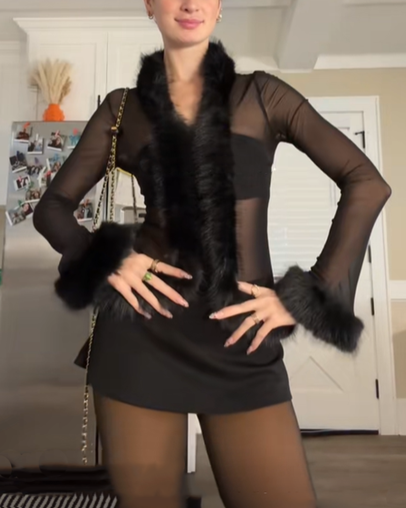 Mesh Sheer Collar Long Sleeved Cropped Cardigan Top