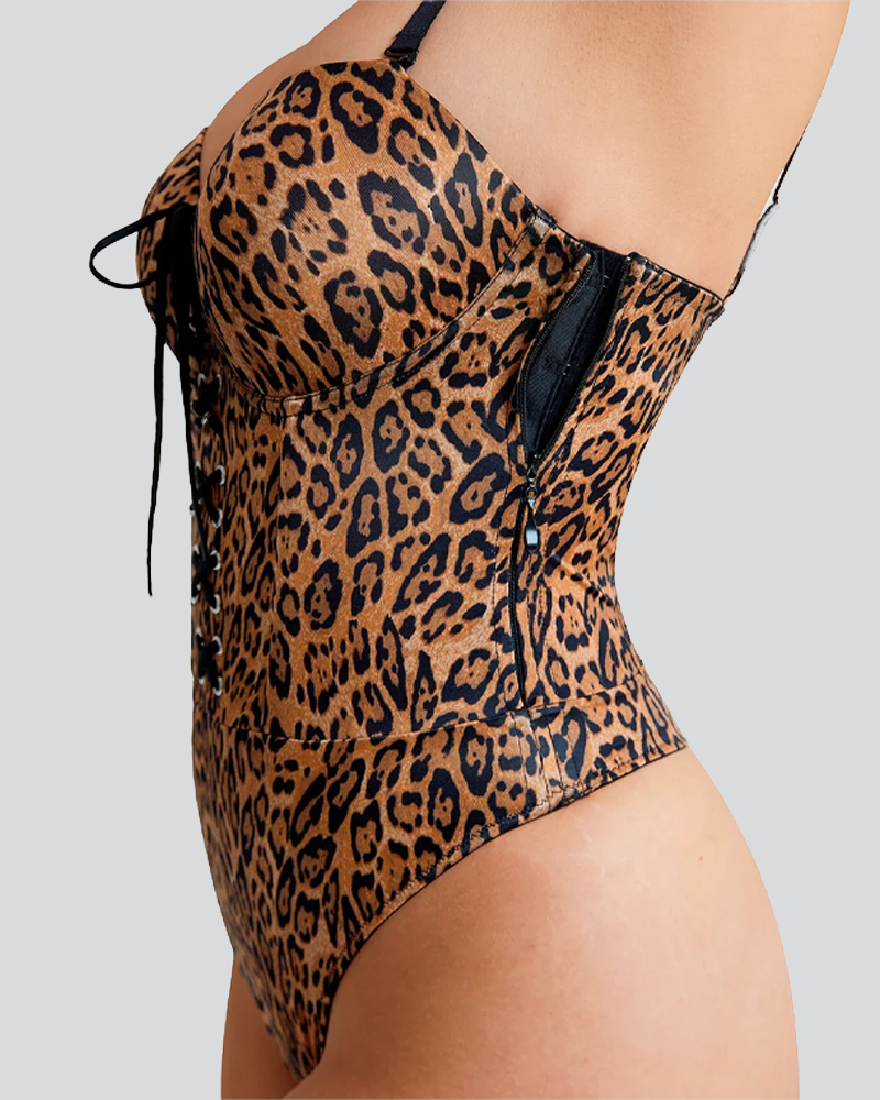 Detachable Shoulder Straps Lace‑Up Tight Body Shaper Bodysuit（Pre‑Sale）