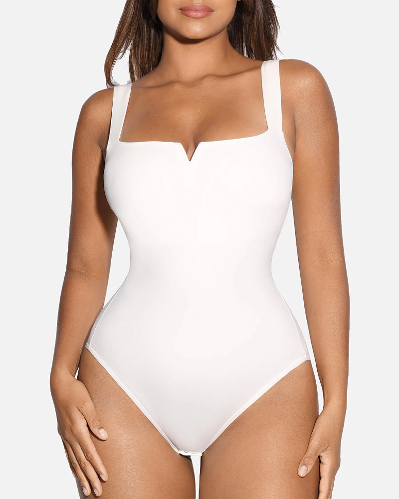 Square Neck Soft Stretch Bodysuit For Tummy Control And Shaping