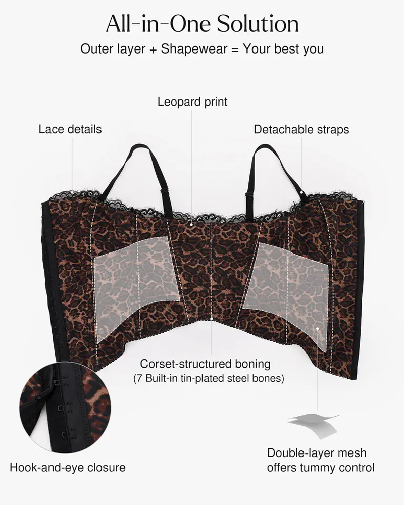 Detachable Strap Leopard Print Shaping Corset Top（Pre-Sale）