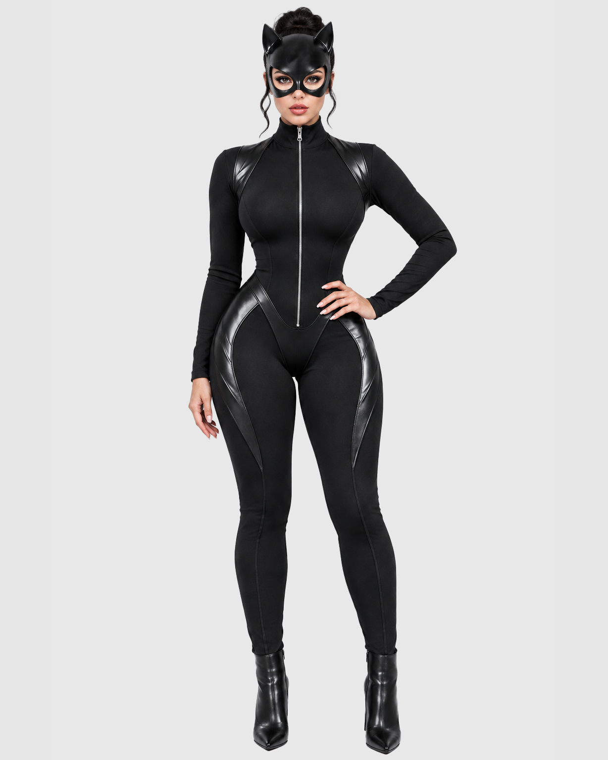 Halloween Masquerade Party Costume Accessory Black Cat Ear Half Mask 