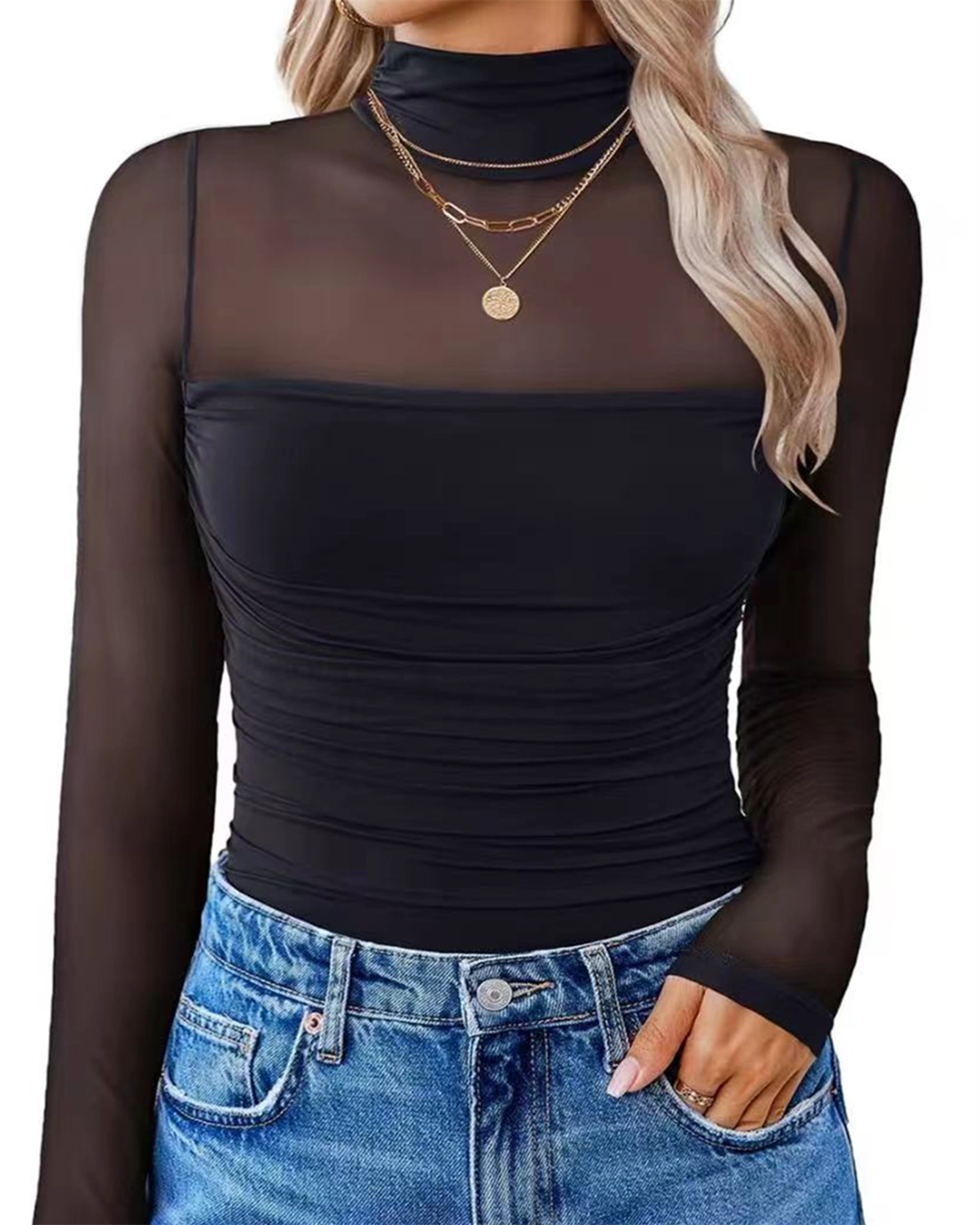 Women's High Neck Long Sleeved Mesh Triangle Body Shaper