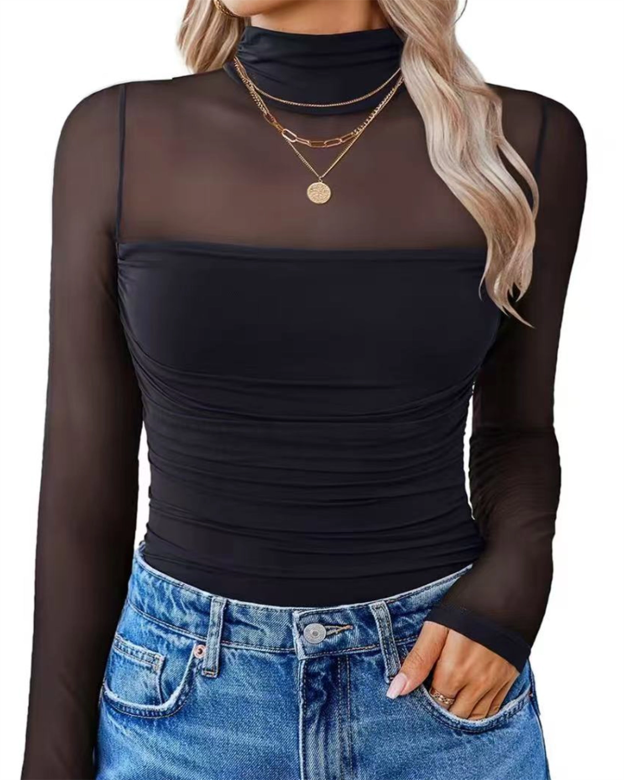 Women's High Neck Long Sleeved Mesh Triangle Body Shaper