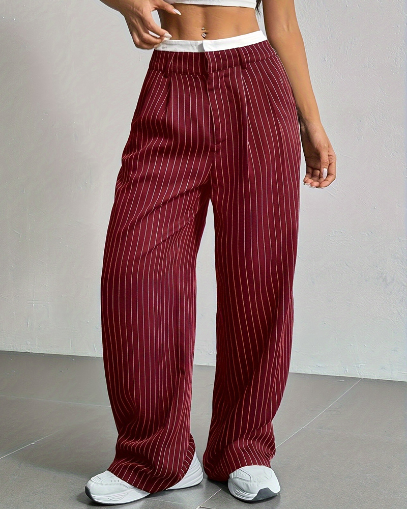 Simple Drape Loose Straight Pants-Curvy-Faja