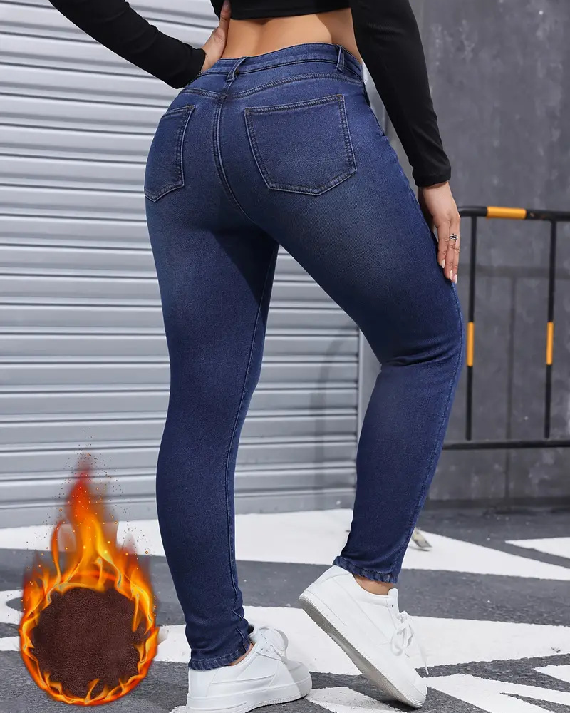 Fleece-Lined Stretch Skinny Jeans-Curvy-Faja