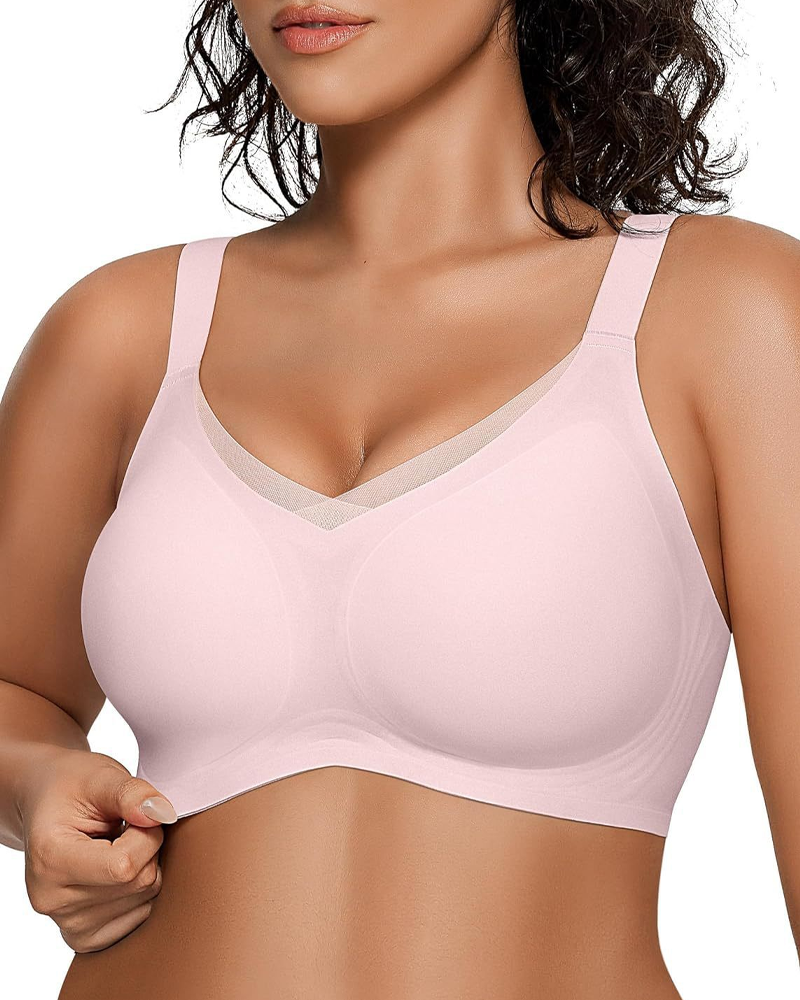 Wire-Free Jelly V-Neck Cross Mesh Bra For Valentine's Day