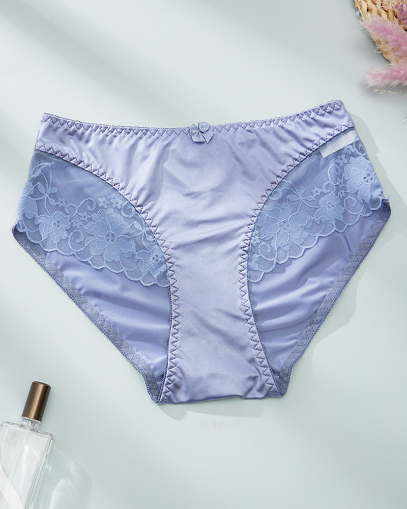 Elegant Satin Peach-Shaped Lace Bow Thong