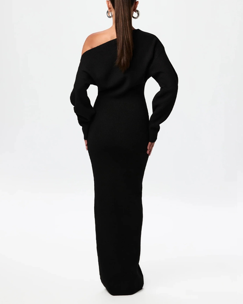 Off-Shoulder Long-Sleeved Slim-Fit Elegant And Gorgeous Sweater Dress