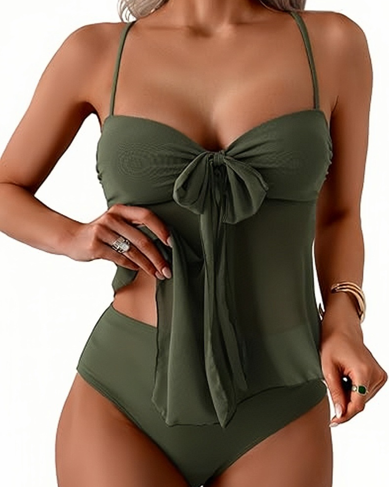 Tummy Control Mesh High Waist Tankini 2-Piece Swimsuit