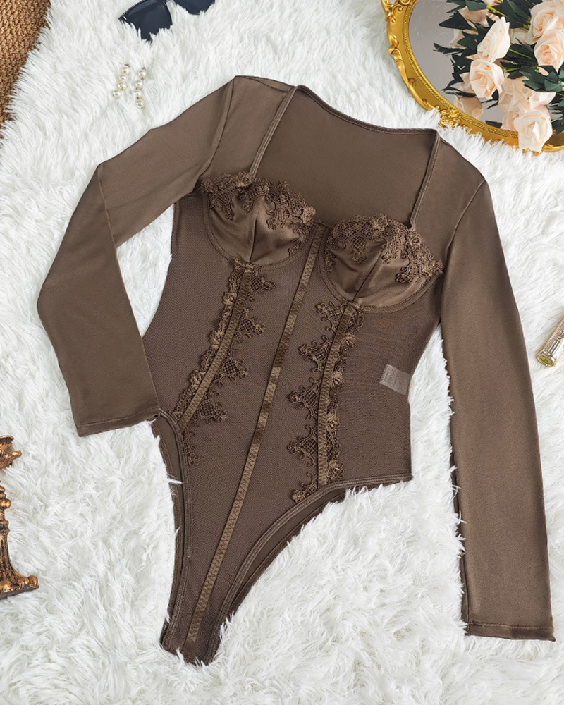 Lace Sheer Low-Cut Underwired Bodysuit