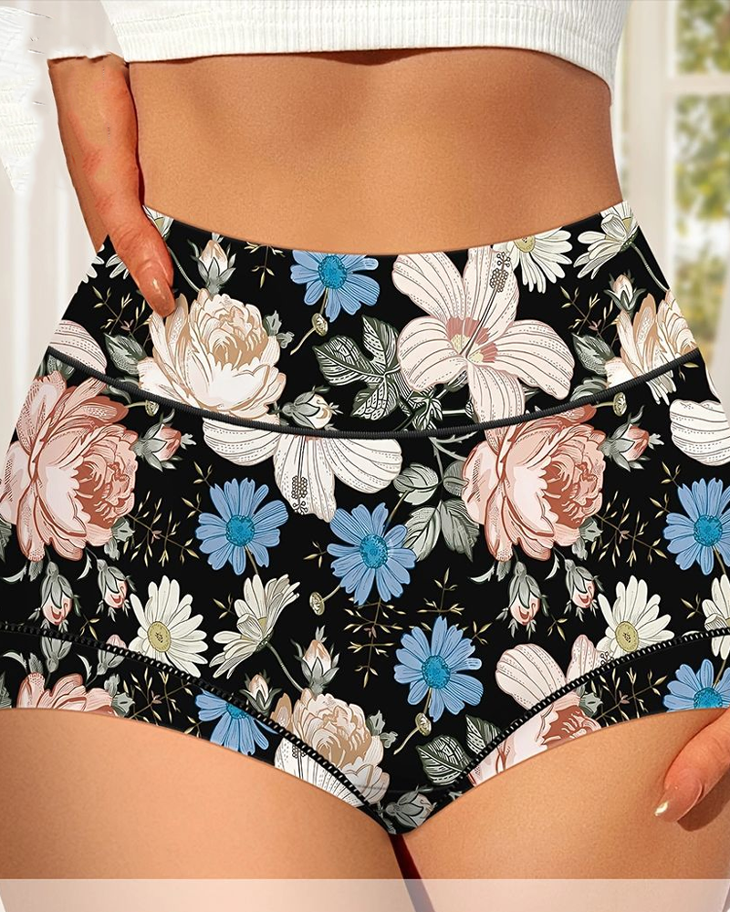 Printed High Waist Tummy Control Breathable Comfortable Underwear