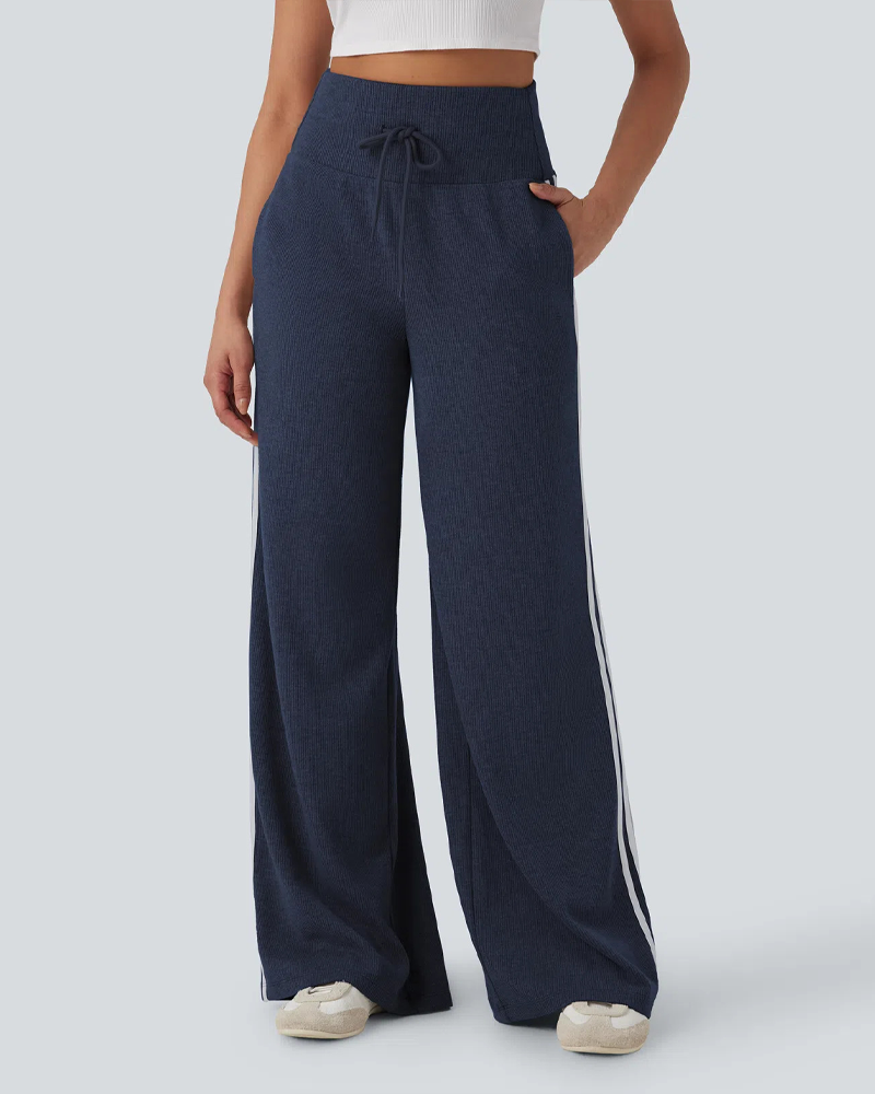 Casual High-Waisted Tie-Back Wide-Leg Trousers-Curvy-Faja