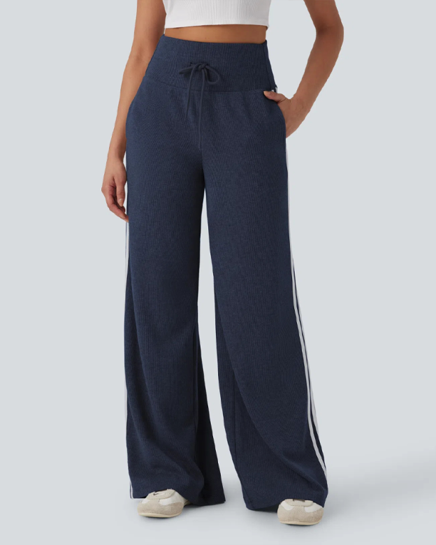 Casual High-Waisted Tie-Back Wide-Leg Trousers-Curvy-Faja