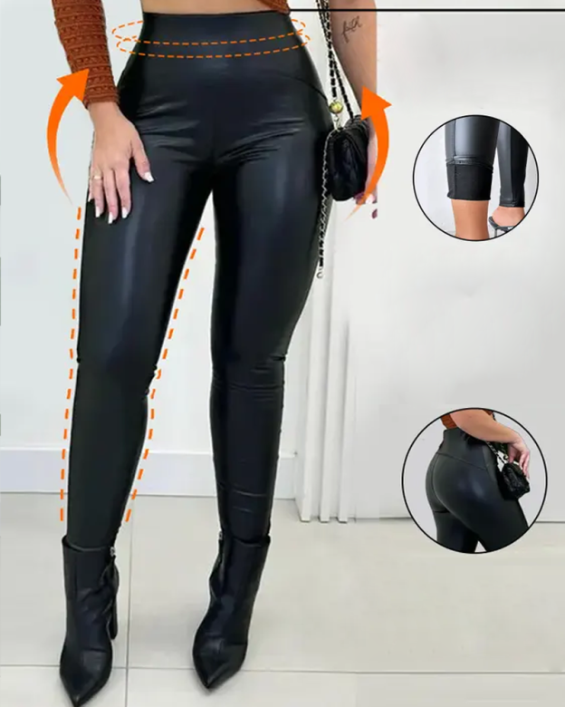 High-Waisted Slim-Fit Stretch PU Leather Pants