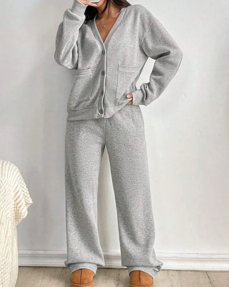 Simple Cardigan Casual Trousers Set