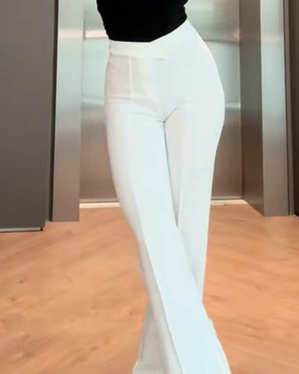 Fashionable White High-Waist Straight Pants-Curvy-Faja