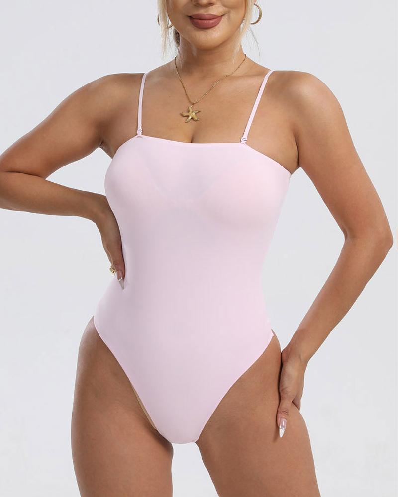 Square Neck Thin Strap High Waist Shaping Bodysuit
