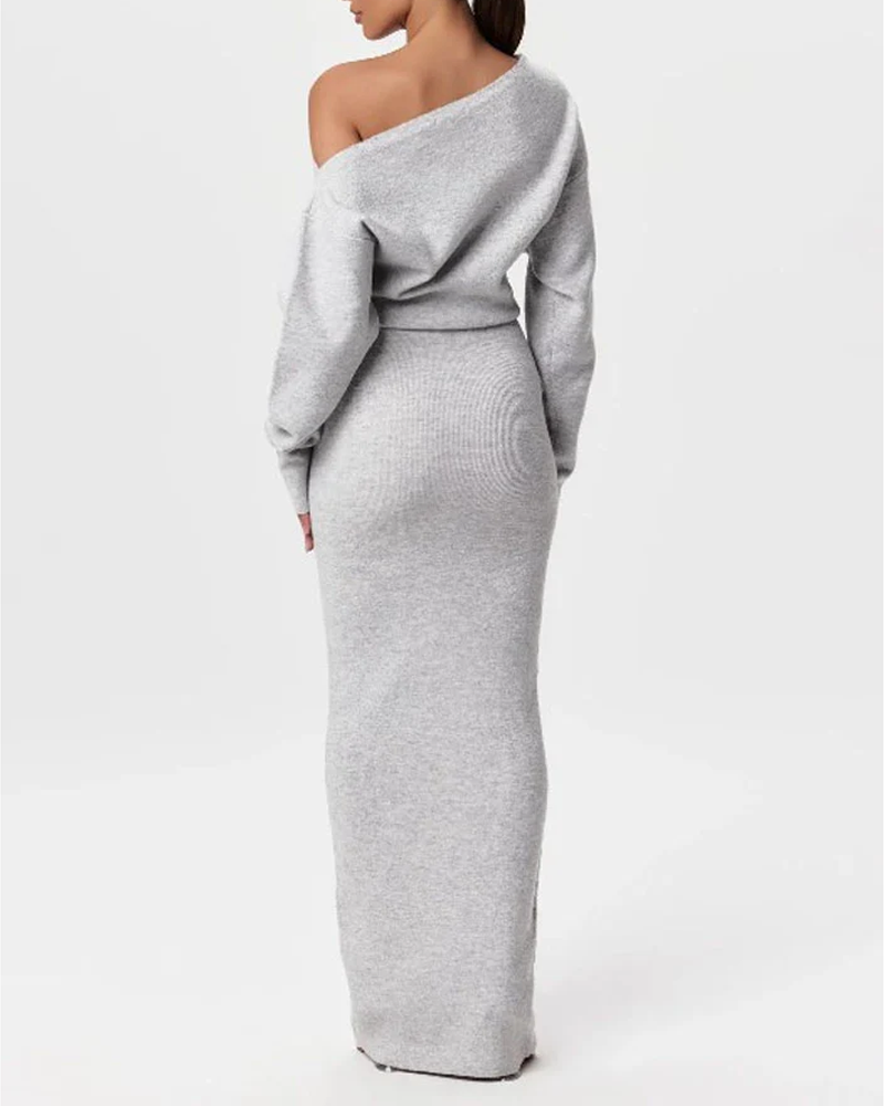 Off-Shoulder Long-Sleeved Slim-Fit Elegant And Gorgeous Sweater Dress