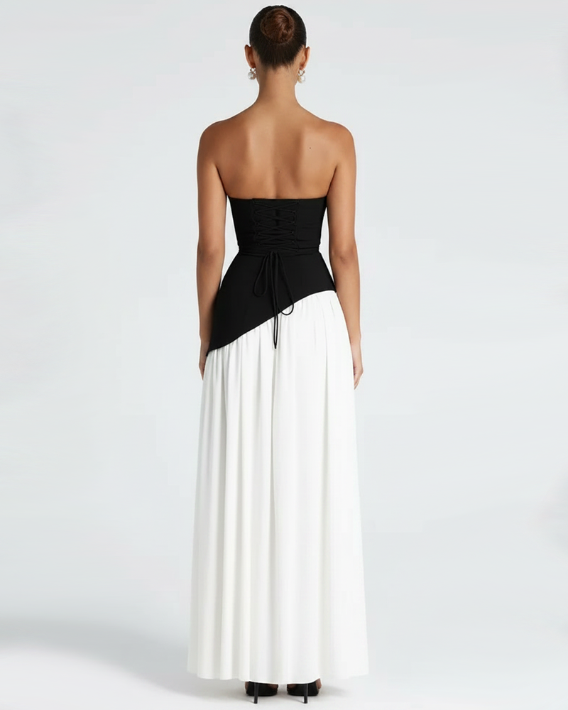 Elegant Strapless Lace-up Maxi Dress Party Gown