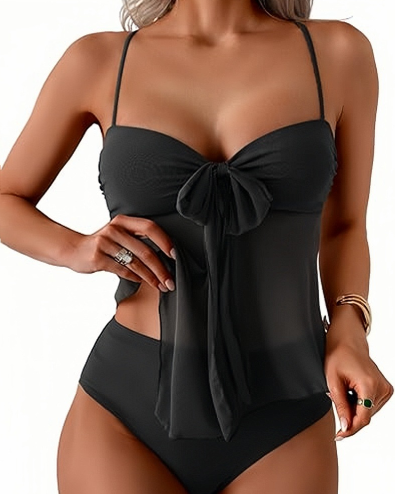 Tummy Control Mesh High Waist Tankini 2-Piece Swimsuit