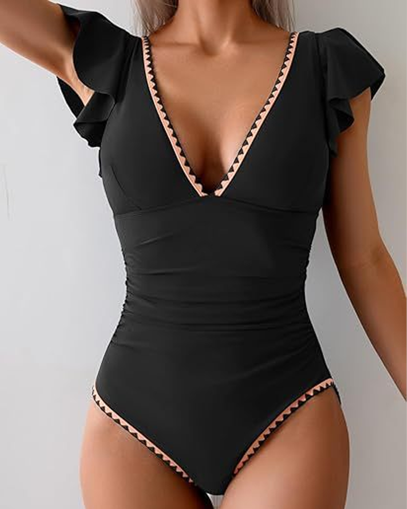 V-Neck Ruffle Push Up One Piece Swimsuit