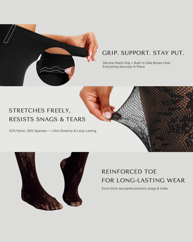 High‑Waist Floral Lace Shaping Tights