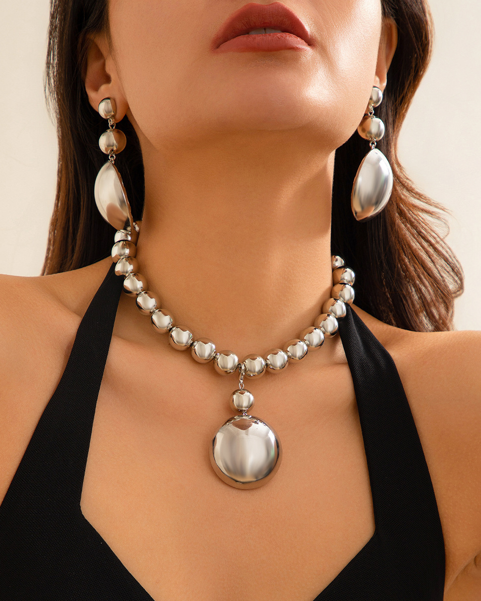 Detachable Metal Half Circle Pendant Jewelry Set-Curvy-Faja