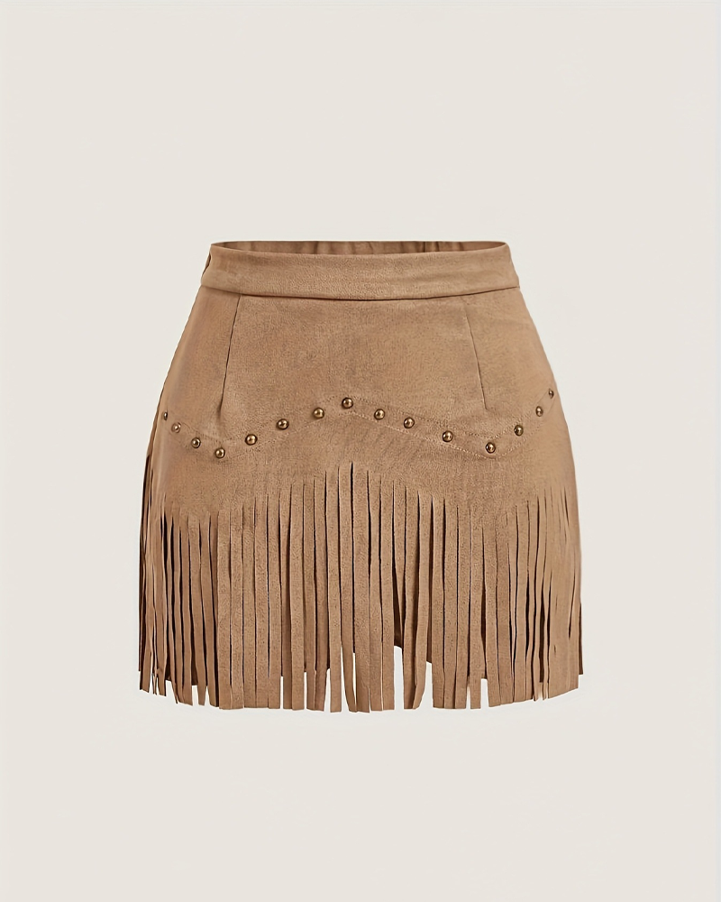 Retro Studded Tassel Mini Skirt