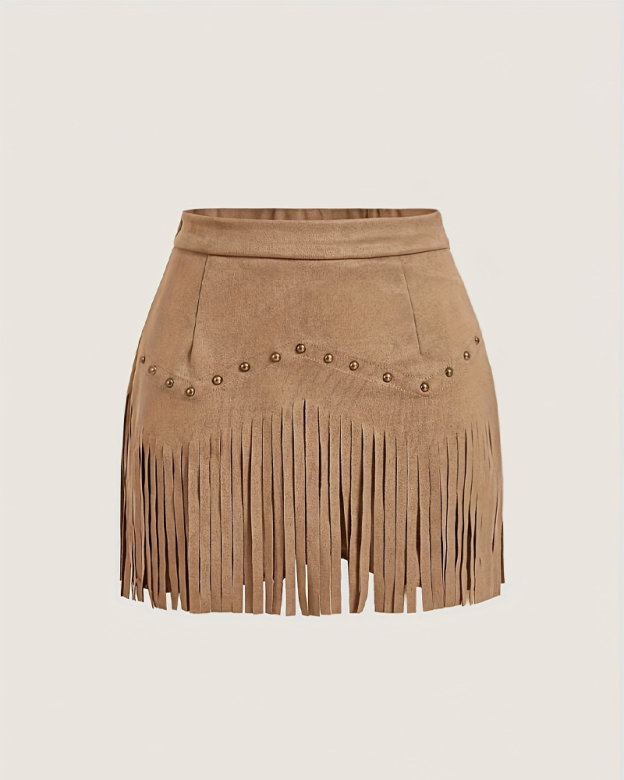 Retro Studded Tassel Mini Skirt