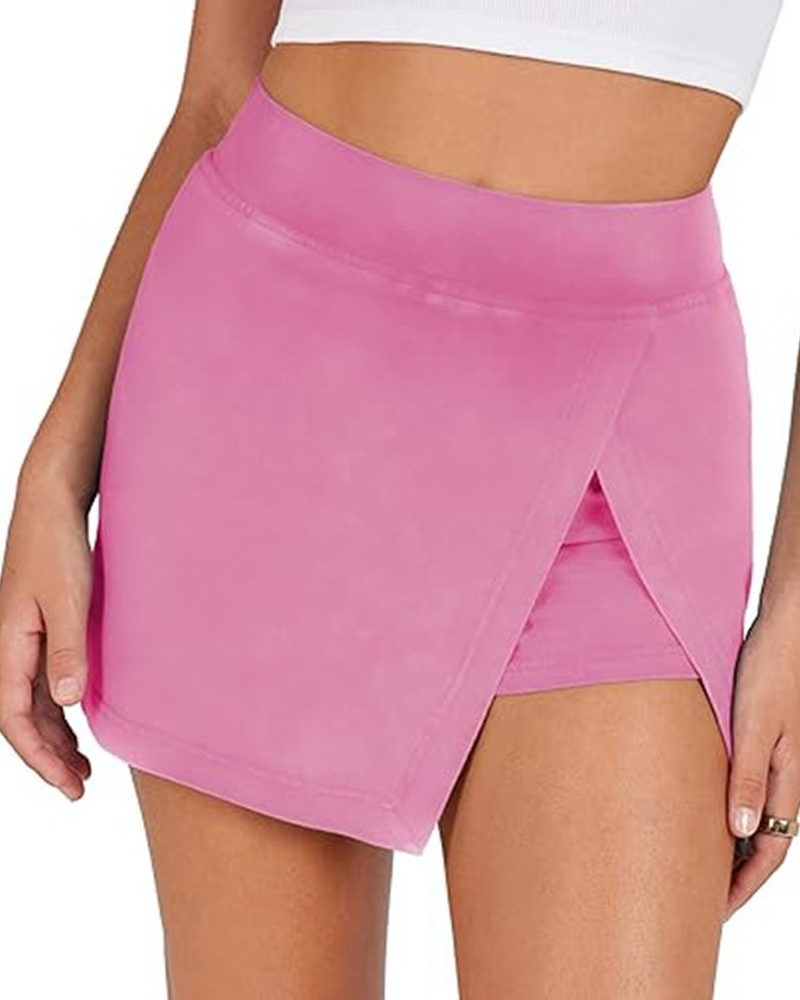 High-Waisted Slit-Hemmed Casual Slim-Fitting Bodycon Mini Skirt-Curvy-Faja