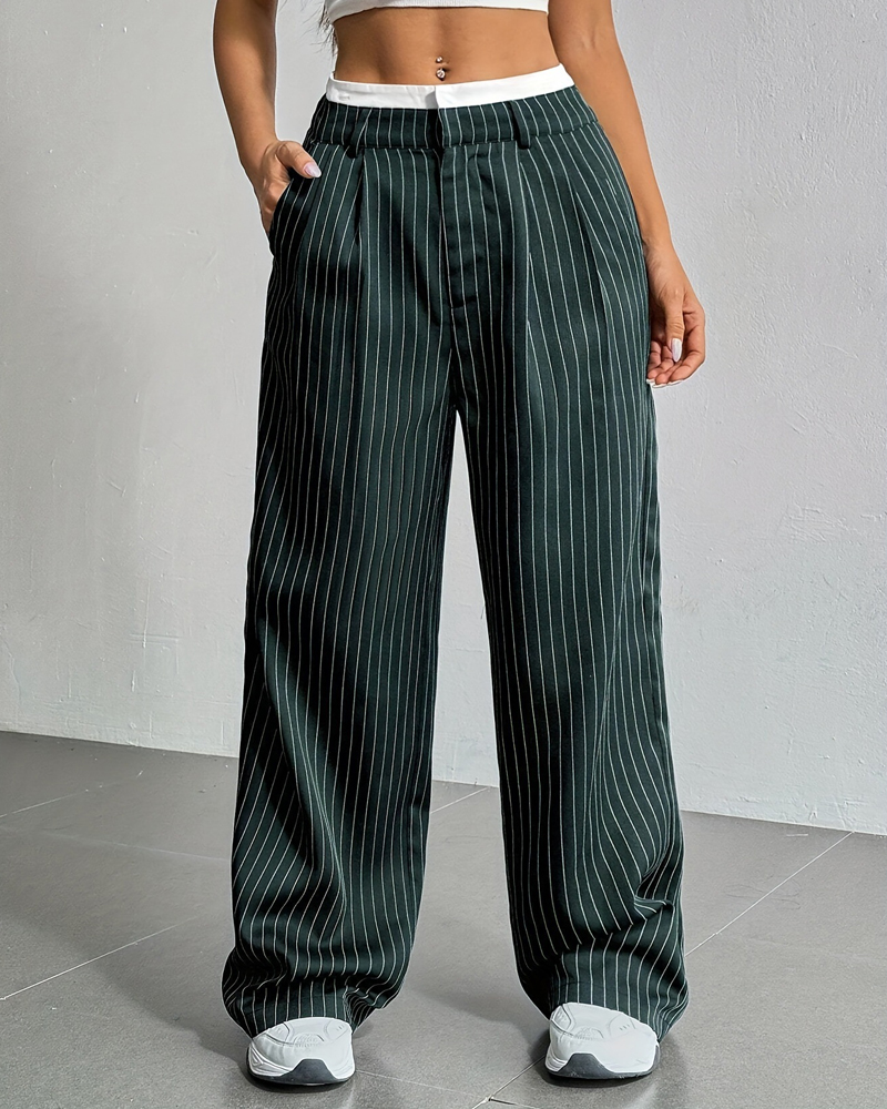Simple Drape Loose Straight Pants-Curvy-Faja