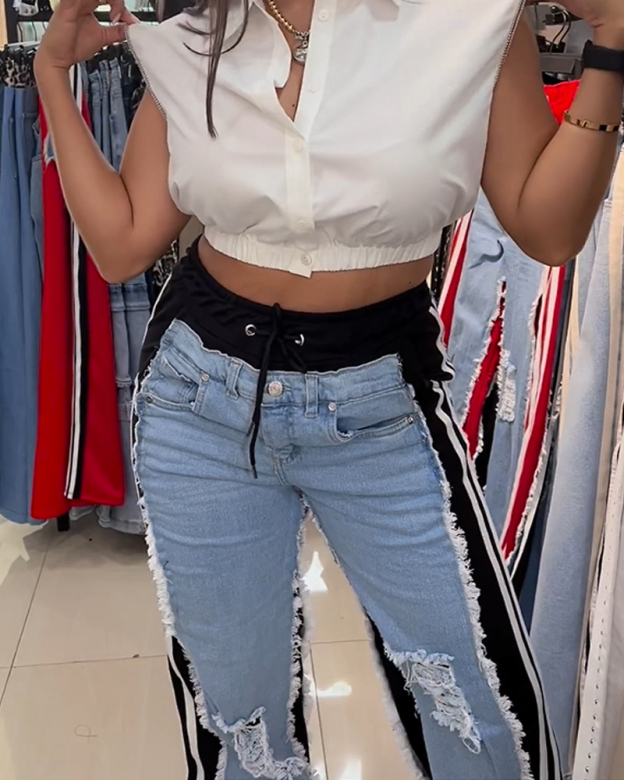 Distressed Patchwork Jeans