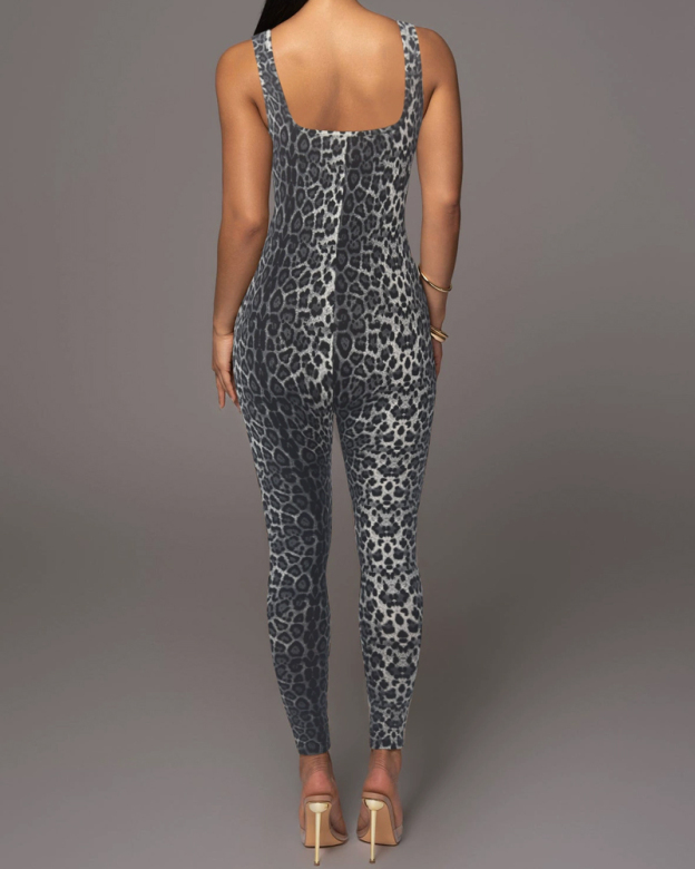 Printed Sleeveless Vest Jumpsuit-Curvy-Faja