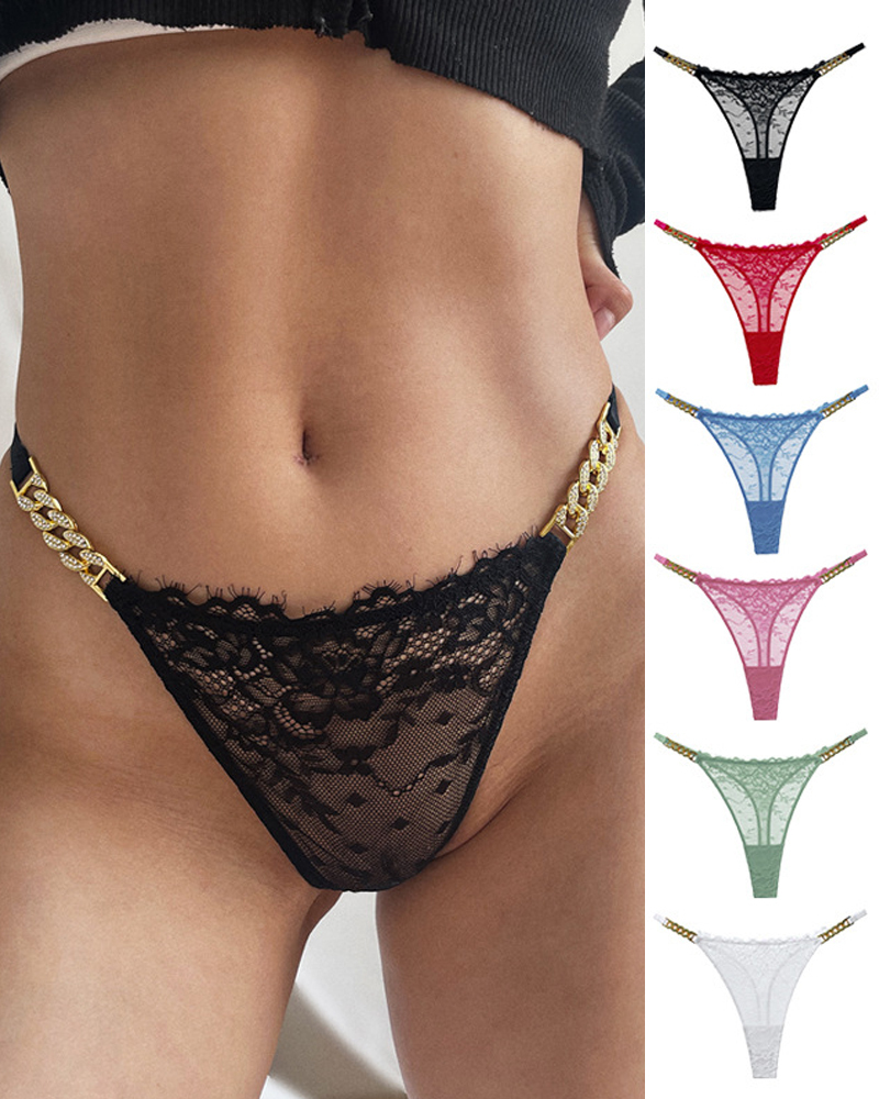 Sexy Rhinestone Metal Chain Women's Thong-Curvy-Faja