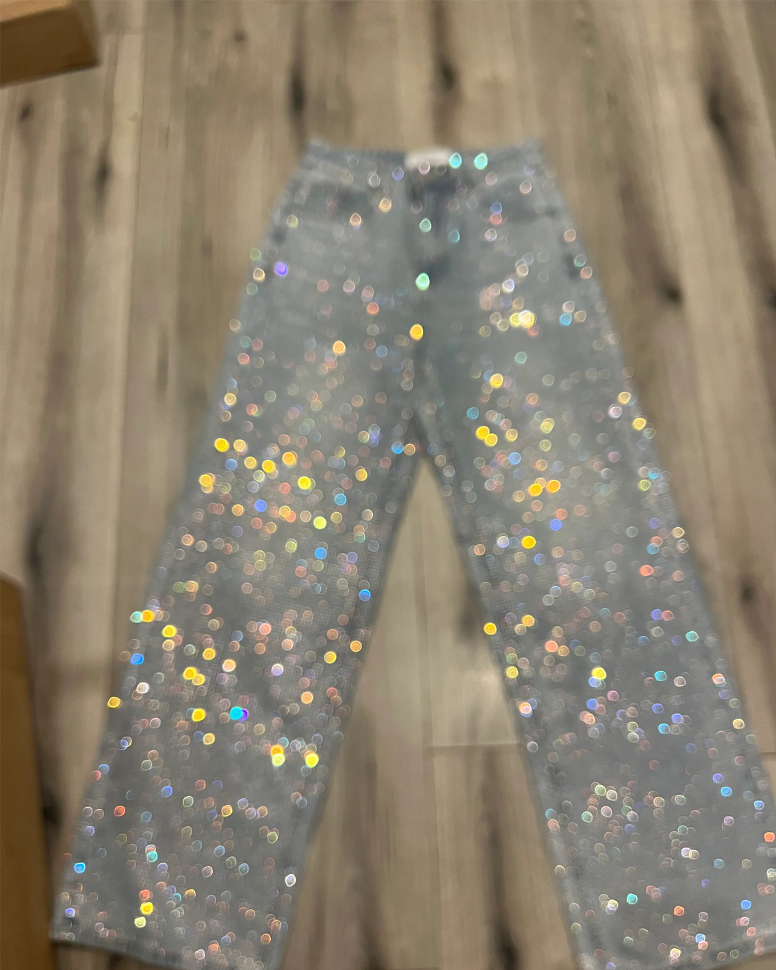 Rainbow Rhinestone and Gypsophila Sequined High-Waisted Wide-Leg Jeans-Curvy-Faja