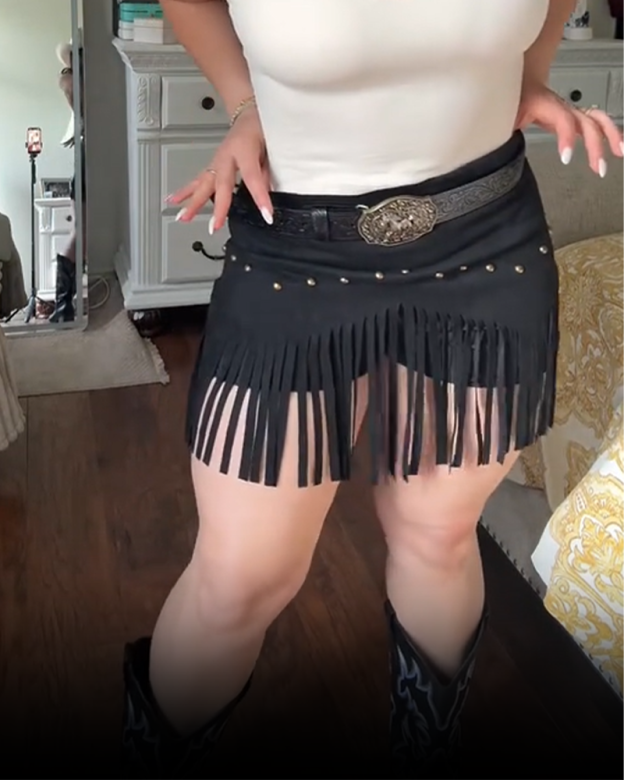 Retro Studded Tassel Mini Skirt