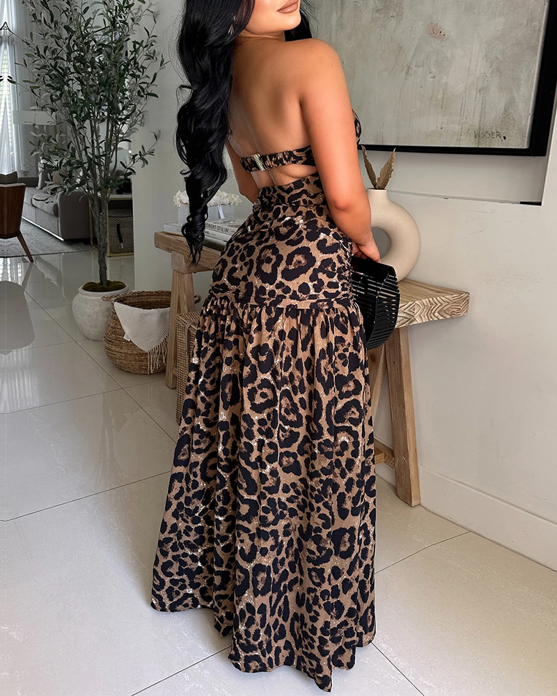 Sexy Leopard Print Strapless Backless Dress