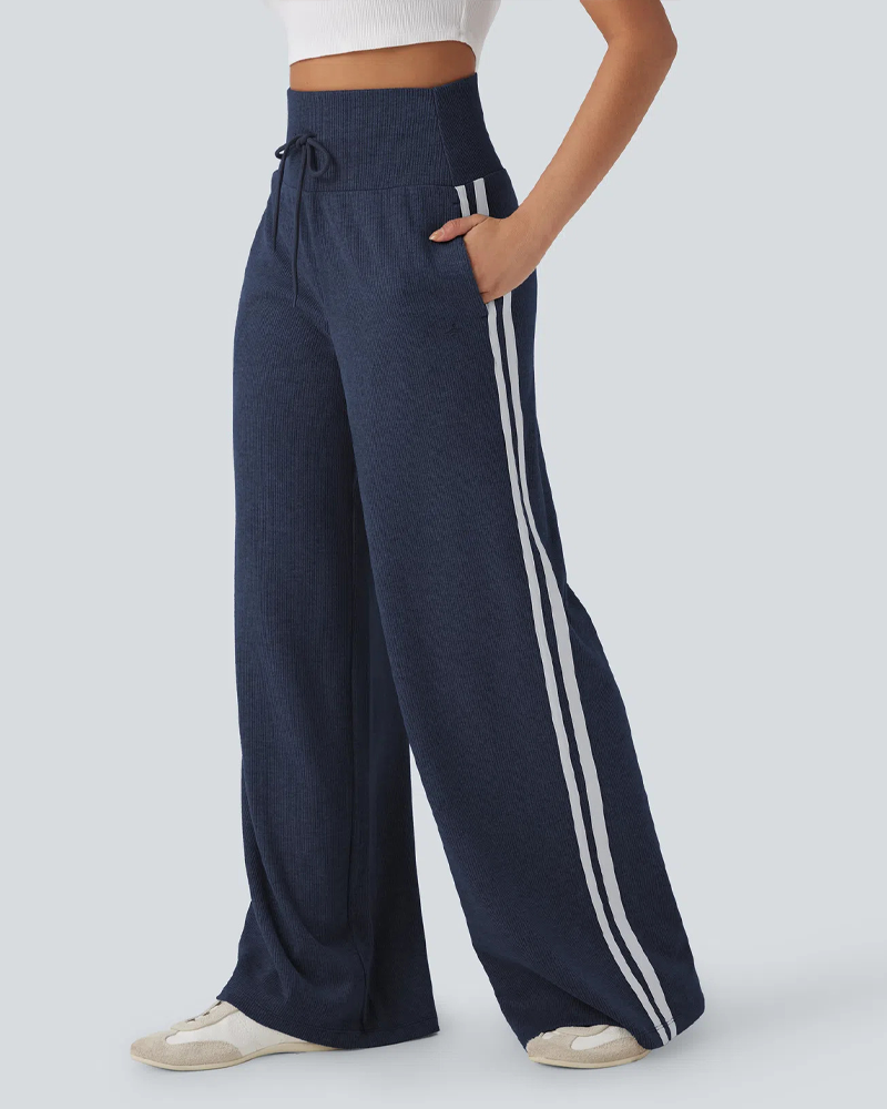 Casual High-Waisted Tie-Back Wide-Leg Trousers-Curvy-Faja