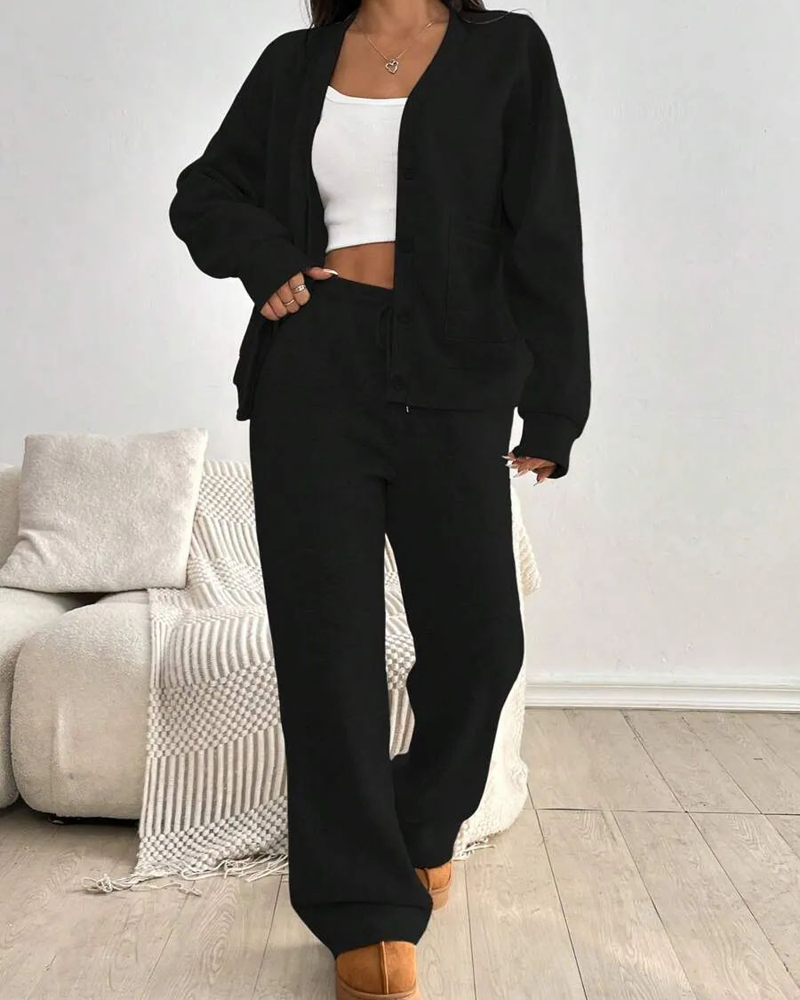 Simple Cardigan Casual Trousers Set