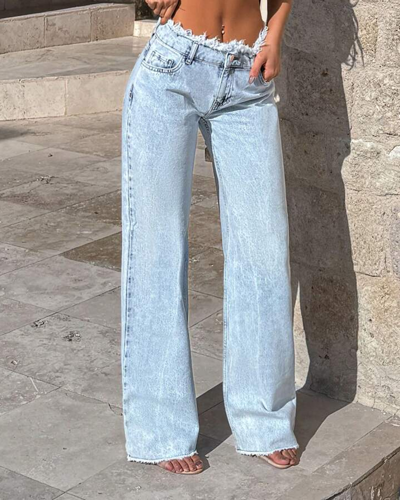 High-Waisted Draping Straight-Leg Jeans