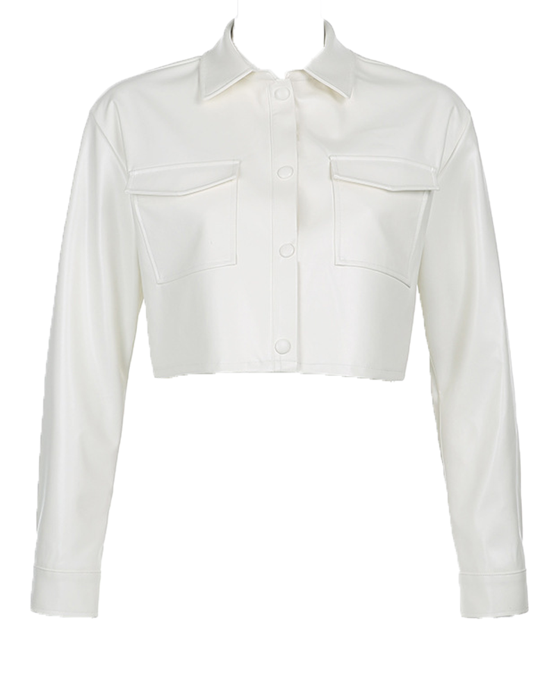 Long-Sleeved PU Leather Jacket Short Coat